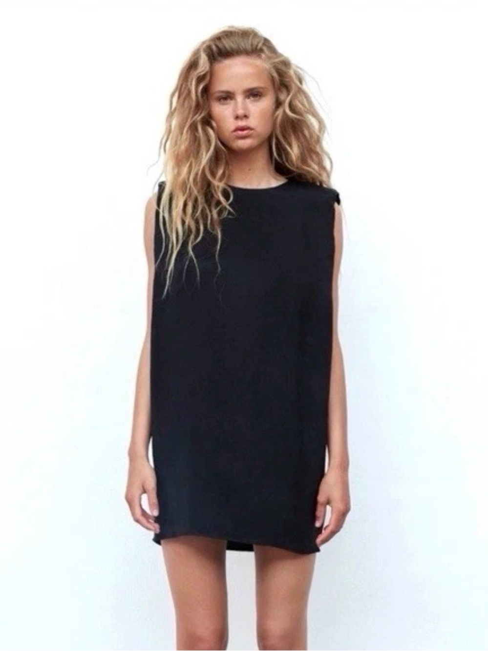 Zara Black Boxy Sleeveless Shoulder Pad Mini Dress. Sz XL NWT!